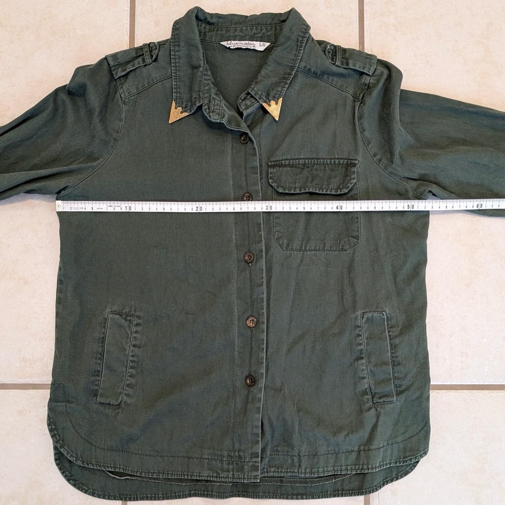100% Cotton Vintage Y2K Bluenotes Size Large Army Button Down Shirt w Gold Metal - Picture 7 of 15